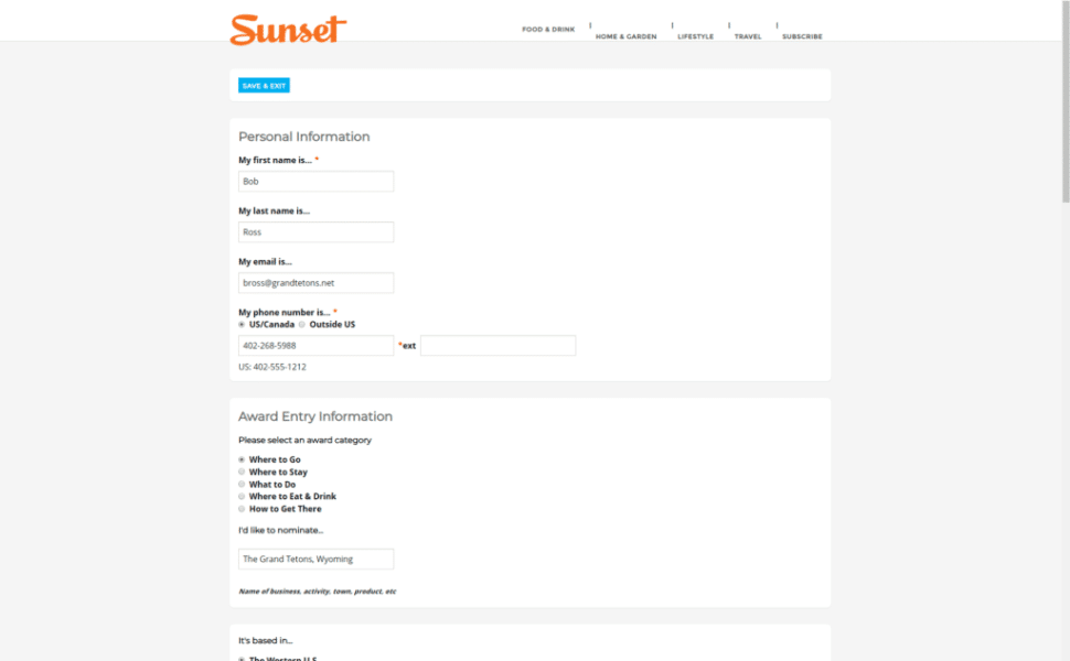 Submission Management Submission Form Screenshot