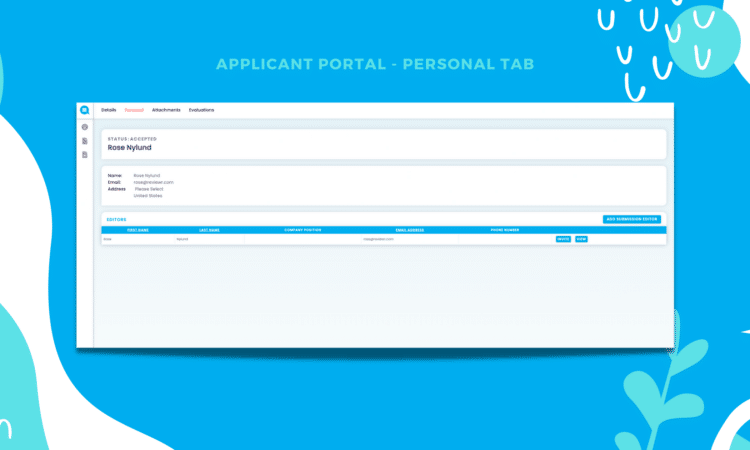 Applicant Portal – Personal Tab